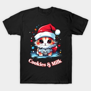 Cookies & Milk - Christmas Cat - Winter Holiday T-Shirt